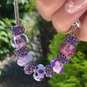 Handmade Purple Sparkle European Charm Bracelet